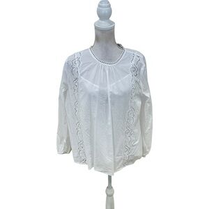 LOFT White Lace Accent cotton Blouse with cami tank size large